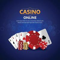 Realistic casino background with creative playing cards, casino chips vector