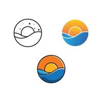 Sun rise, Water wave icon logo vector template