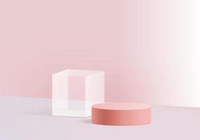 Modern background platform with with pink glass modern. Background vector 3d rendering crystal modern podium platform. stand show cosmetic product. Stage showcase on pedestal modern 3d studio platform