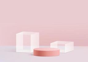 Modern background platform with with pink glass modern. Background vector 3d rendering crystal modern podium platform. stand show cosmetic product. Stage showcase on pedestal modern 3d studio platform