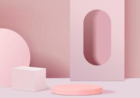 3d display product abstract minimal scene with geometric podium platform. cylinder background vector 3d rendering with podium. stand for cosmetic products. Stage showcase on pedestal 3d pink studio