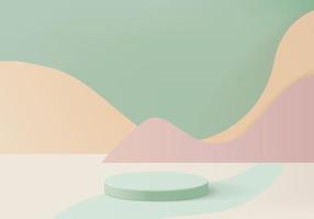 Cylinder abstract minimal scene with geometric platform. Summer background vector 3d rendering with podium. stand to show cosmetic products. Stage showcase on pedestal modern 3d studio green pastel