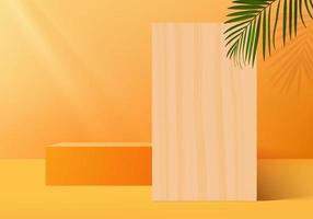 3d background products display podium scene with geometric platform. background vector 3d rendering with podium. stand to show cosmetic products. Stage showcase on pedestal display orange studio