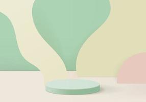 Cylinder abstract minimal scene with geometric platform. Summer background vector 3d rendering with podium. stand to show cosmetic products. Stage showcase on pedestal modern 3d studio green pastel