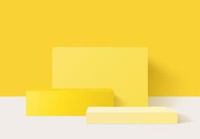 Cylinder abstract minimal scene with geometric platform. Summer background vector 3d rendering with podium. stand to show cosmetic products. Stage showcase on pedestal modern 3d studio yellow pastel