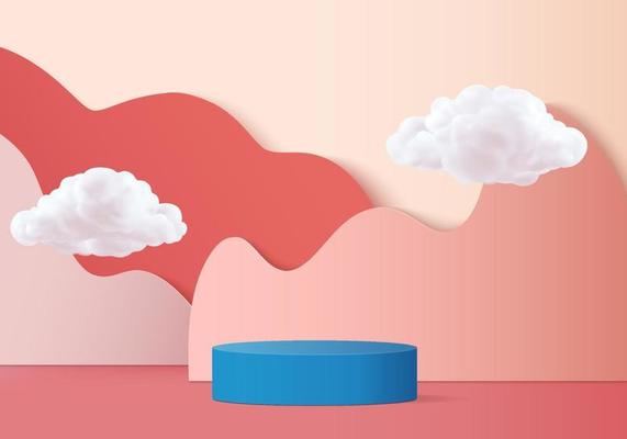 Valentine background vector 3d pink rendering with podium and cloud white scene, cloud 3d minimal background 3d rendering valentine love pink pastel podium. Stage pink on cloud render background