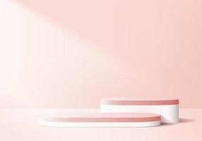 3d display product abstract minimal scene with geometric podium platform. cylinder background vector 3d rendering with podium. stand for cosmetic products. Stage showcase on pedestal 3d pink studio