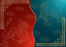 Greeting card design Chinese paper cut background divided into two halves vector