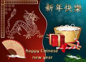 Chinese and European new year greeting card design vector