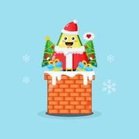 Cute avocado on the chimney with a Christmas present vector