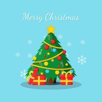 Cartoon Christmas tree with Merry Christmas greetings vector