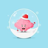 Cute brain wearing a Christmas hat in a snowglobe vector