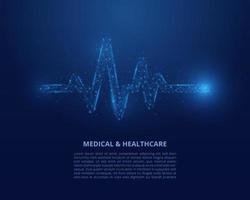 Heartbeat low poly wireframe illustration. Polygonal wireframe healthcare on blue background. Vector illustration.