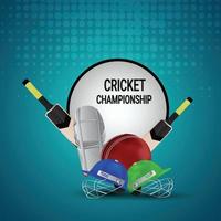 Cricket championship match with cricket equipment vector