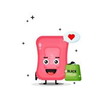 Cute soap mascot carries a black Friday shopping bag vector