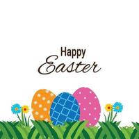 Vector primavera plana feliz diseño de celebración del día de pascua con coloridos huevos de pascua pintados