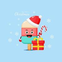 Cute ice cream mascot wishes you a Merry Christmas vector