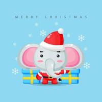 linda mascota elefante en traje de santa claus vector