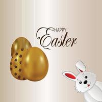 Creative golden easter egg on white background with easter bunny vector