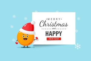 Cute orange mascot wishes you a Merry Christmas and Happy New Year vector