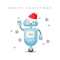 Cute robot wearing a Santa Claus hat vector
