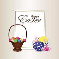 Happy easter day celebration greeting card with ester painted egg and bunny vector