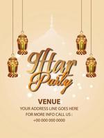 Iftar party with golden hanging lantern vector