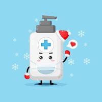 Cute hand sanitizer mascot using medical mask and Christmas costume vector