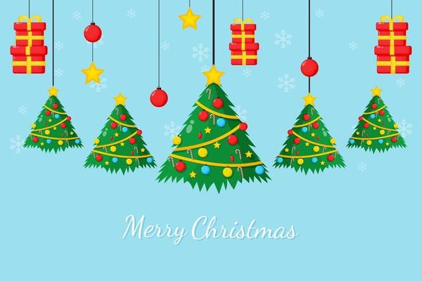 Merry Christmas card with Christmas tree and gift box