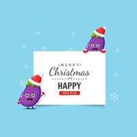 Cute eggplant mascot with Christmas and New Year wishes vector