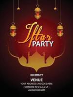 Iftar party design template with golden lantern and background vector
