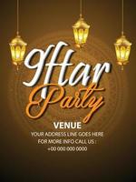 Iftar party invitation flyer with creative arabic lantern vector