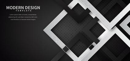 Abstract black and white geometric square shape overlapping with dot decoration and shadow background. vector