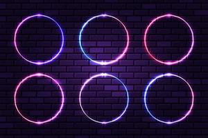 Set of neon circle frames collection vector