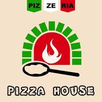 Pizzeria, fast food logo or label. Menu design for cafe and restaurant. Free Vector illustration.