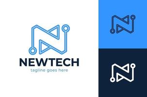 letter N tech logo design template. Letter N Tech Logo Design Icon Vector Stock Template Icon. Alphabet initial N logo Line Design Technology Digital