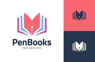 Writer book logo template design. Book pen Logotype Vector Design Illustration . Education logo design template