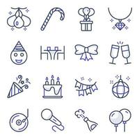 paquete de iconos planos de fiesta y decoración vector