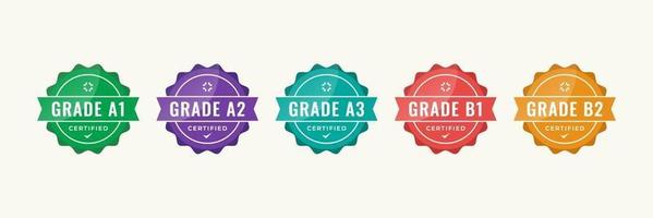 Certified badge logo design for company training badge certificates to determine based on criteria. Set bundle certify colorful vector illustration template.