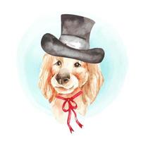 watercolor cute dog wearing hat illustration vector