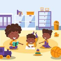 Children Studying at Home vector
