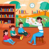 Teacher and Student Reading Books in the Library vector