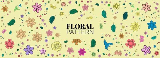 HAND DRAWN COLORFUL FLORAL PATTERN, FLORAL BACKGROUND DESIGN vector