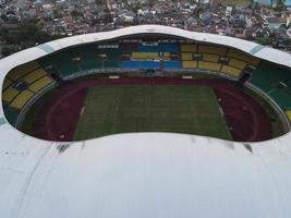 Bekasi, Indonesia 2021- Aerial view of the largest stadium of Bekasi from a drone photo