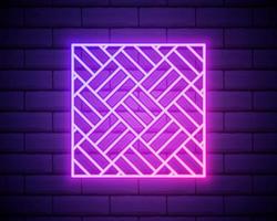 Parquet pink glowing neon ui ux icon. Glowing sign logo vector isolated on brick wall
