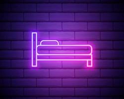 icono de neón de la cama. elementos del conjunto de muebles. icono simple para sitios web, diseño web, aplicaciones móviles, gráficos de información aislados en la pared de ladrillo vector