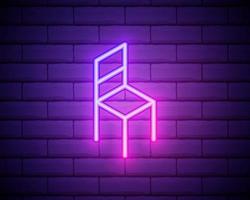 Glowing neon Chair icon isolated on brick wall background. Vector