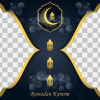 Ramadan Kareem Greeting Card. Social Media post template with Arabic lantern, and moon. Islamic backgrounds for posters, banners, greeting cards and social media post template. vector