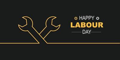 Happy Labour Day With Wrench Line Vector