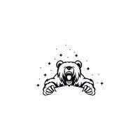 bear ilustration black and white logo design vector